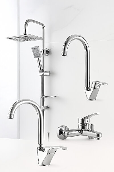 VSA Krom 4lü Set Banyo Bataryası Eviye Bataryası Lavabo Bataryası Duş Tepe Ya...