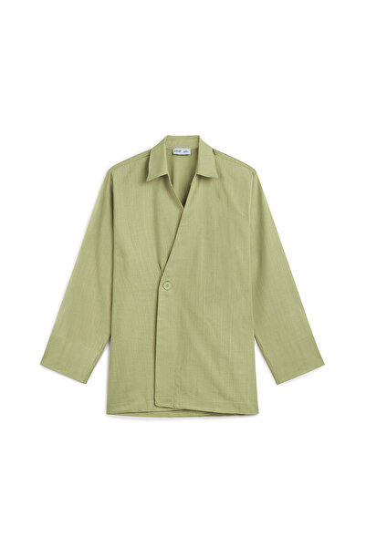 praye Single Button Raw Linen Jacket Mint