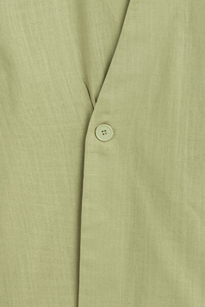 praye Single Button Raw Linen Jacket Mint