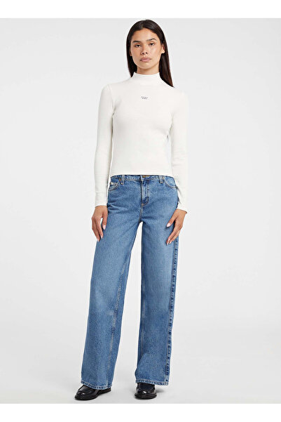 Guess Jeans Dik Yaka Baskılı Krem Kadın T-Shirt Jeans Kadın Tp