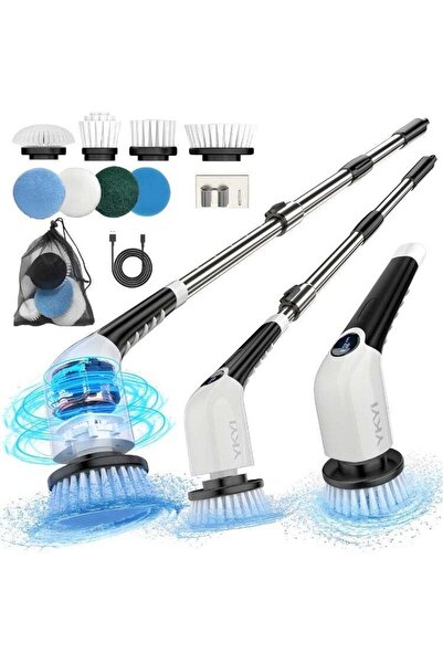 Generic Cordless Electric Spin Scrubber - 9 Replaceable Brush Heads, 54in Adjustable Handle, Type-C Charger