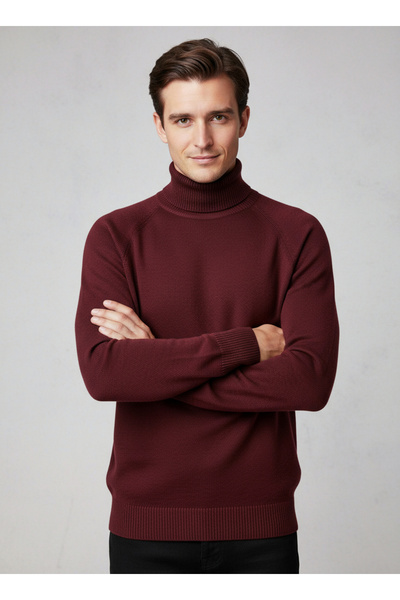 CHUBA Men's Turtleneck Standard Fit Italian Raglan Knitwear Sweater Burgundy 26W2013