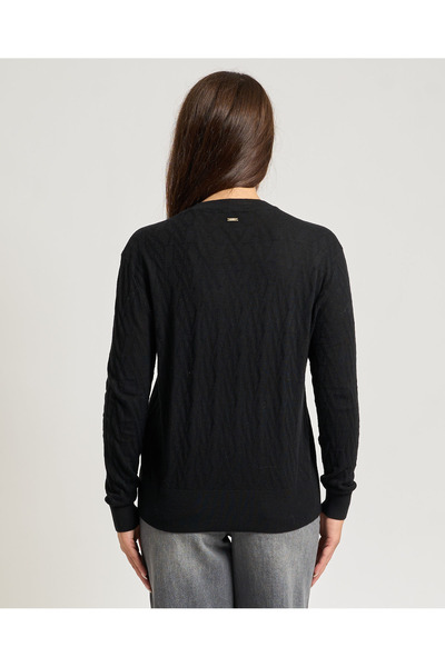 Armani Exchange Women's Regular Fit Round Neck Patterned Cotton Knitted Black Sweater Xw001317 Af16619-Fc101