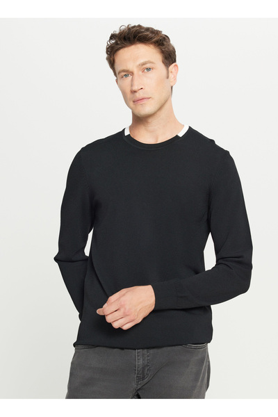 ALTINYILDIZ CLASSICS Crew Neck Standard Black Men's Sweater Ace049261484_Syh