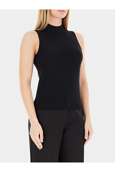 Armani Exchange Women's Slim Fit Turtleneck Sleeveless Black Sweater Xw001318 Af16619-Fc101