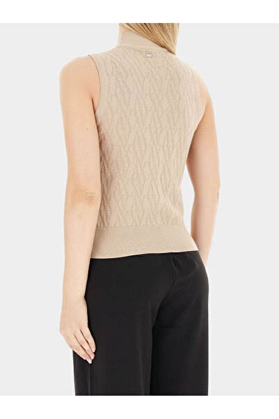 Armani Exchange Women's Slim Fit Turtleneck Sleeveless Brown Sweater Xw001318 Af16619-F1039