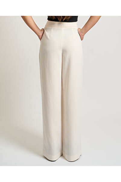 Armani Exchange Women's Regular Waist Comfortable Fit Wide Leg Ecru Pants Xw001264 Af16148-U1003