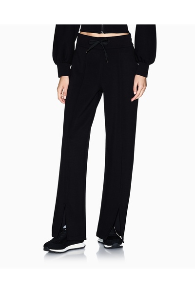 Armani Exchange Women's Comfortable Fit Pleated Elastic Waist Slit Wide Leg Black Pants Xw001289 Af16111-Uc001