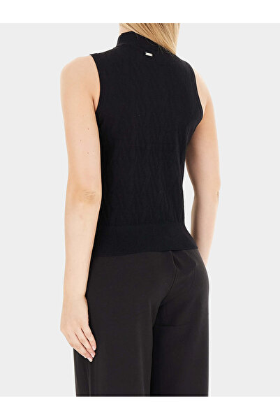 Armani Exchange Women's Slim Fit Turtleneck Sleeveless Black Sweater Xw001318 Af16619-Fc101