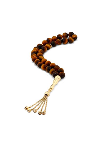 Assos Pırlanta Kaplan Gözü Doğal Taşlı Altın Tesbih