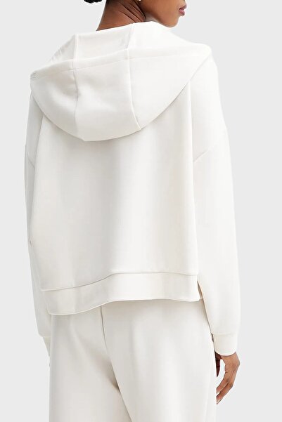 Armani Exchange Women's Comfortable Fit Zippered Hooded Cotton Front Kangaroo Pocket Ecru Sweatshirt Xw000980 Af16111-U100