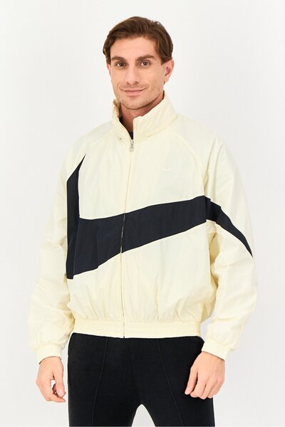 Nike Men Oversized Fit Long Sleeve Outdoor Windbreaker Jacket, Cream