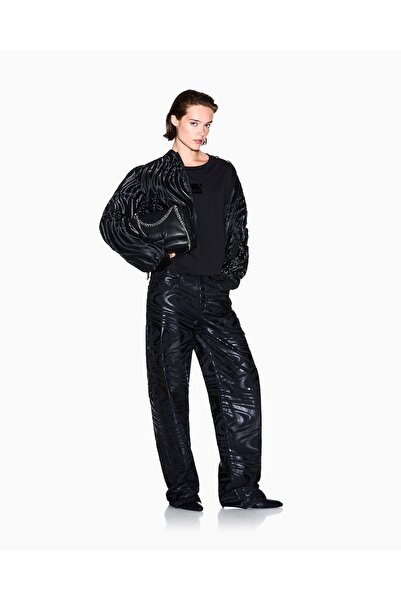 Armani Exchange Femei Model obișnuit cu nasturi Guler rotund Logo AX cu imprimeu Mânecă scurtă Negru tricou XW001381 A