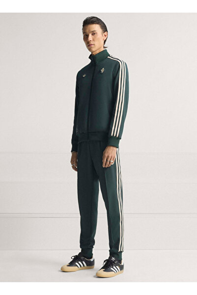 adidas JM9449 JUVE ICON TT Koyu Yeşil Dar Düz Erkek Zip Ceket