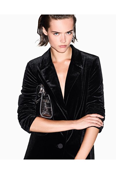 Armani Exchange Women Notched Collar Long Sleeve Button Closure Regular Fit Black Jacket Xw000789 Af16147-Uc001