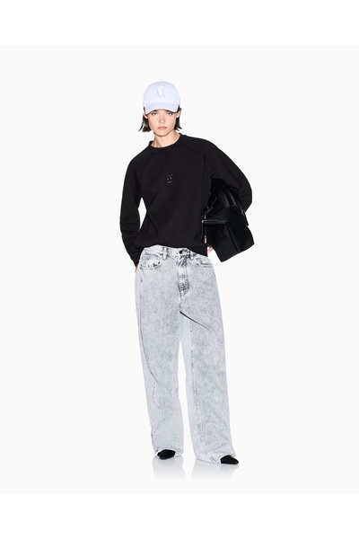 Armani Exchange Women's Regular Fit Crew Neck Long Sleeve Cotton Black Sweatshirt Xw000826 Af13397-Uc001