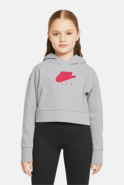 Nike Kids Girl Standard Fit Hooded Brand Logo Outdoor Sweatshirt, Grey