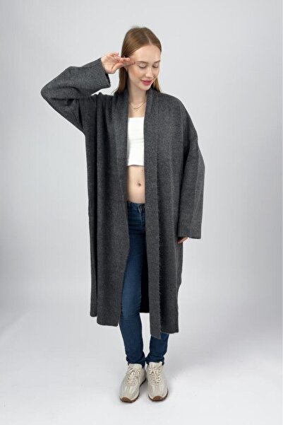 Betimoda Women's Shawl Collar Long Knit Cardigan Anthracite