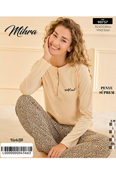 Mihra Ekru Cotton Combed Supreme Pajama Set with Patterns 90757