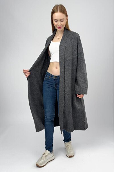 Betimoda Women's Shawl Collar Long Knit Cardigan Anthracite