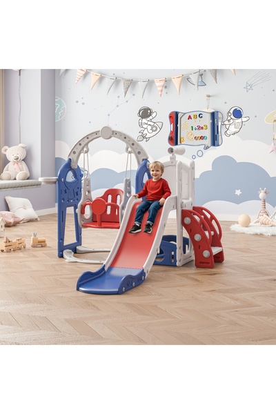 Venpara 7-in-1 Kids Slide, Swing & Climber Set, with Basketball, Telescope, Art Board & Storage