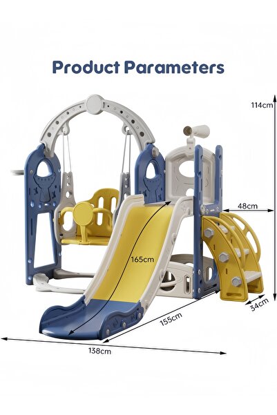 Venpara مجموعة زلاجة وأرجوحة للأطفال 5 في 1 مع حلقة كرة سلة ومساحة تخزين وتلسكوب