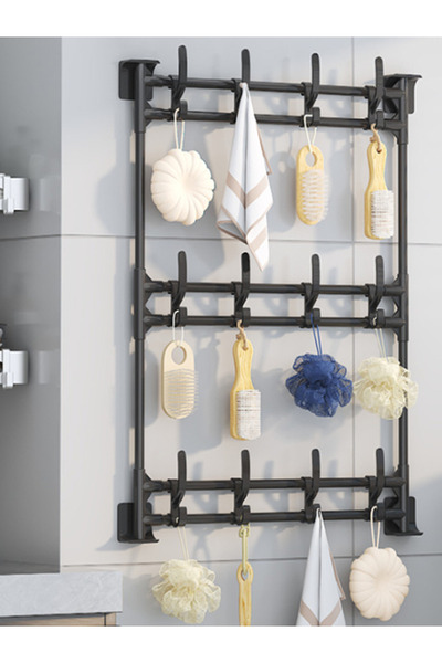 Generic رف خطافات حائط لاصق بثلاثة صفوف، متعدد الوظائف، لا يحتاج إلى حفر، خطا...