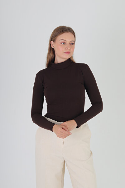 GIANT BASIC بلوزة/بودي/بادي بأكمام طويلة وياقة عالية من القطن فائق النعومة