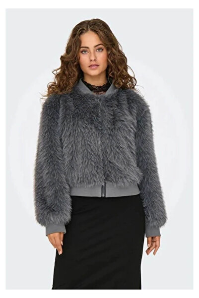 ONLY Onlmanny Faux Fur Bomber Gray Women's Coat 15322405