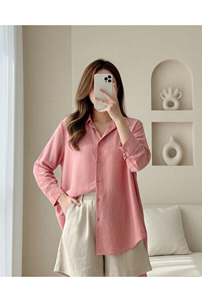 MissRunin Arkası Uzun Düğmeli Poplin Gömlek