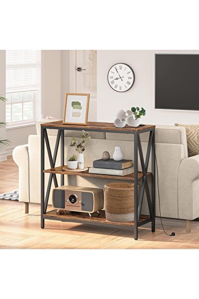 Chulovs 3-Level Adjustable Console Table 100×35×90 cm with Charging Outlet, B...