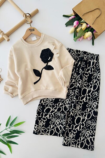 Minigimin Cicileri Set de 2 piese pentru fetiță cu detalii trandafiri - Crem