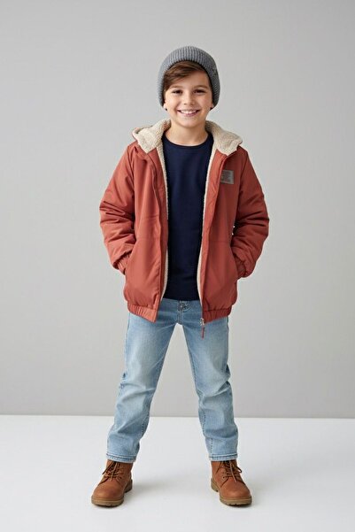 Minigimin Cicileri My Little One's Cicileri Classic Plush Lined Zippered Unisex Children's Transitional Coat - Tile