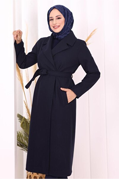 TRENDTESETTÜR Women's Dark Blue Belted Coat t 96007-1