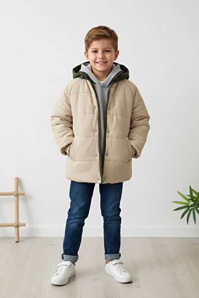 Minigimin Cicileri My Little One's Cicileri Waterproof Hooded Winter Boy's Coat - Beige