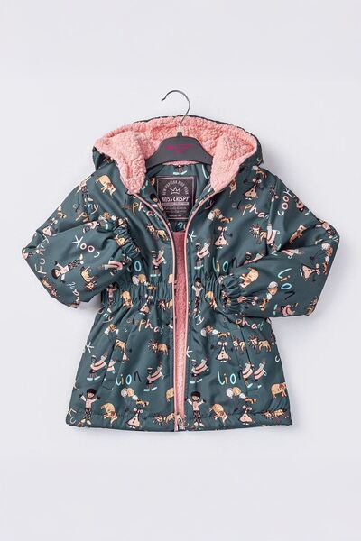 Minigimin Cicileri Karışık Lion Karakter Baskılı Kız Çocuk İçi Welsoft Mevsimlik Mont - Gri