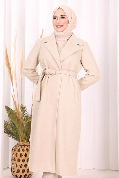 TRENDTESETTÜR Women's Beige (Stone) Belted Coat t 96007
