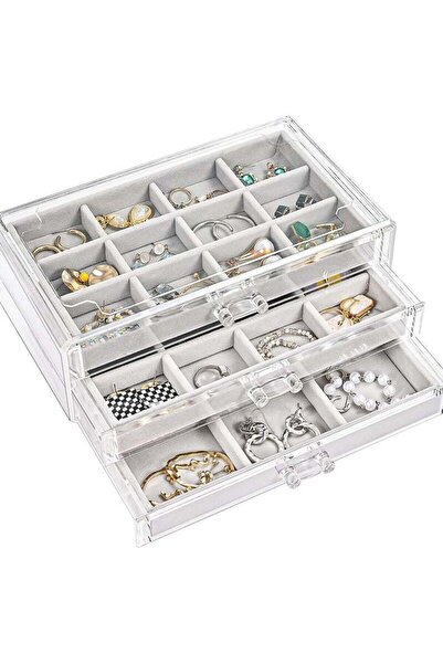Yelajoy منظم حامل الأقراط، صندوق تخزين المجوهرات، مع أدراج، طبقة أكريليك شفافة قابلة للتكديس