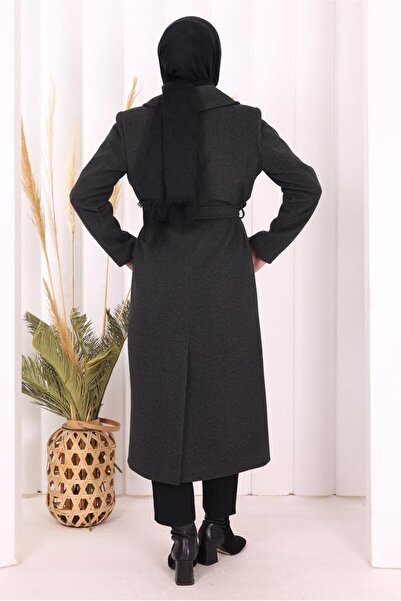 TRENDTESETTÜR Women's Gray (Anthracite) Coat with Belt t 96007