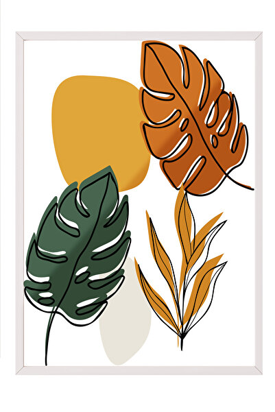 Zestia Tablou cu ramă albă, frunze portocalii și verzi – Poster abstract pent...