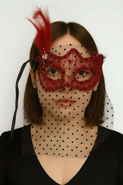 ZERO LAND Lvsqvr Red Color Lace Veil with Pearls Party (80504) Mask Prom