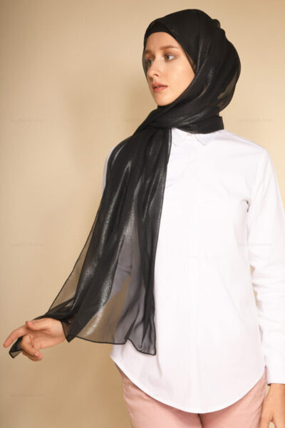LUXY Sparkle Chiffon Hijab in Black Metallic