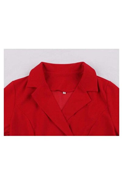 generi Elegant Button Detail Dress Red Work Casual Dress Cocktail Swing Dress