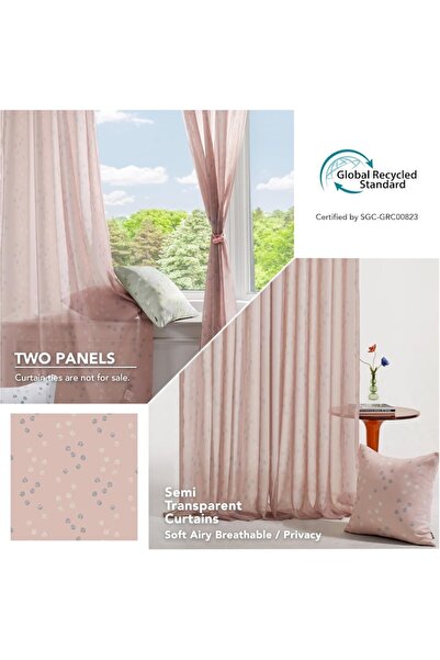 OEM Deconovo semi-transparent eyelet curtains, cubic pattern, 140 x 290 cm, pink