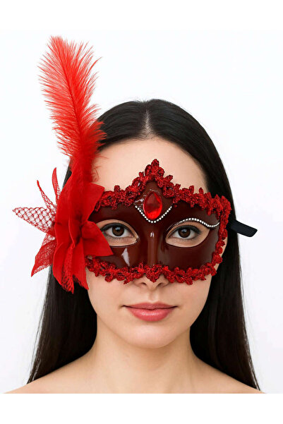 ZERO LAND Lvsqvr Red Matte Color Side Feathered Rose Party Prom Venetian (80507) Mask 16X22