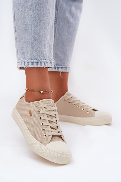 Big Star Shoes Women's Big Star Fabric Sneakers RR274767 Beige 37