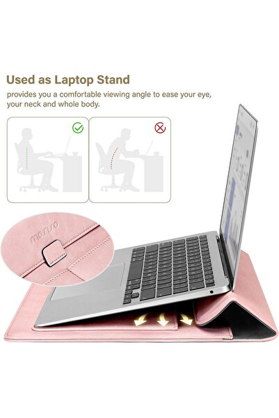 Mosiso حقيبة كمبيوتر محمول مقاس 13 بوصة مصنوعة من جلد البولي يوريثان مع حامل وحقيبة صغيرة - وردي