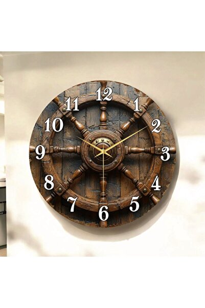 AA Shop Dümen Denizci Renkli Baskı Desenli Sayılı Yılbaşı Hediyelik Ahşap Sessiz Tablo Duvar Saati