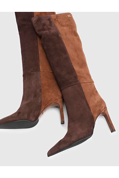 İLVİ Erica Genuine Suede Leather Women's Brown Heeled Boots