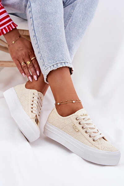 Lee Cooper Women's Lace-Up Sneakers LCW-25-31-3440L Beige 38